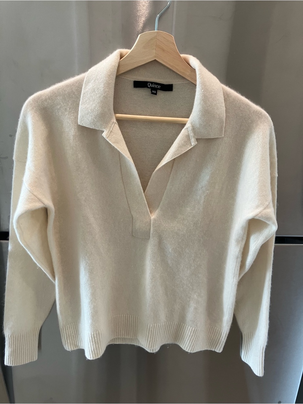 Quince Cream V-Neck Polo Collar Sweater - Women
